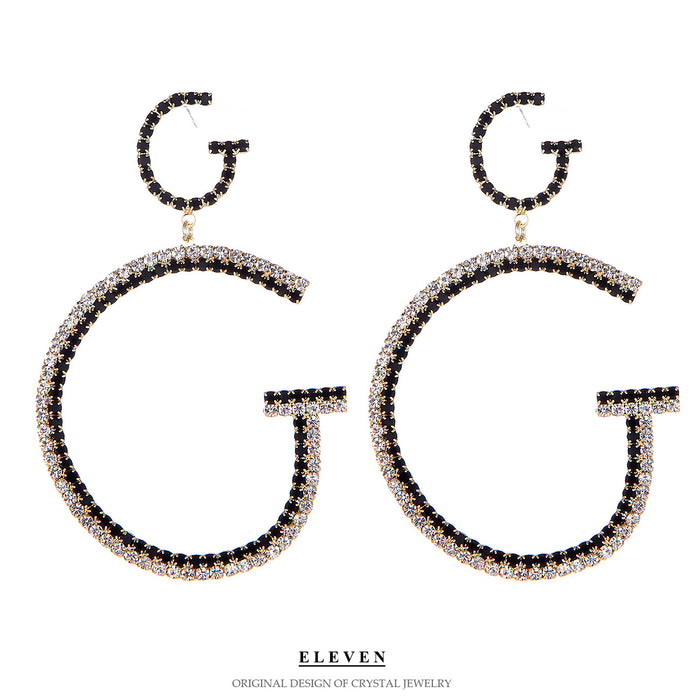 Creative Letter Earrings - Rhinestone 'G' Hoop Jewelry for a Fashion-Forward Look