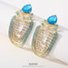 Blue full diamond tassel chain earrings