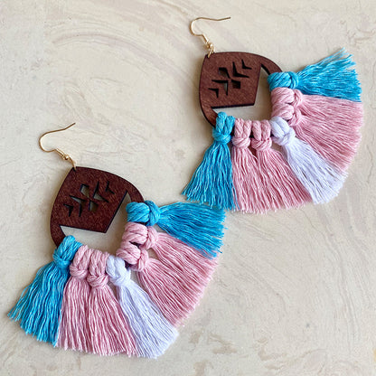 LGBT Rainbow Chess Bohemian Tassel Earrings, Handwoven with a Stylish European Flair