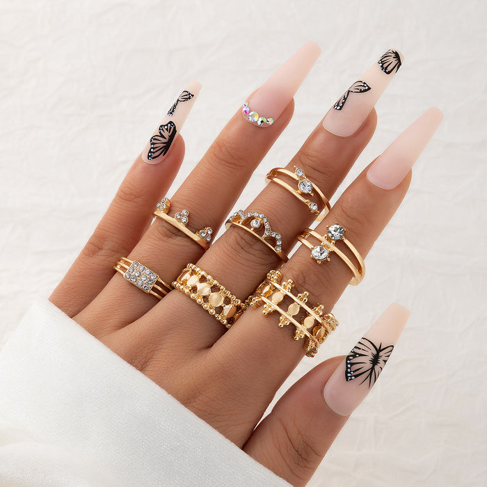 Blue Oil-Dripping Butterfly Six-Piece Ring Set