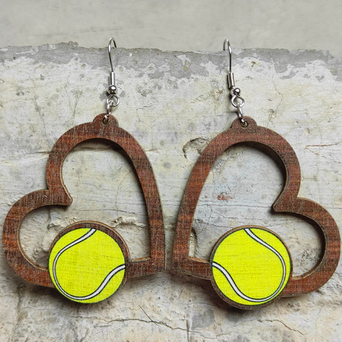 Pendientes de madera con motivos de deportes de pelota