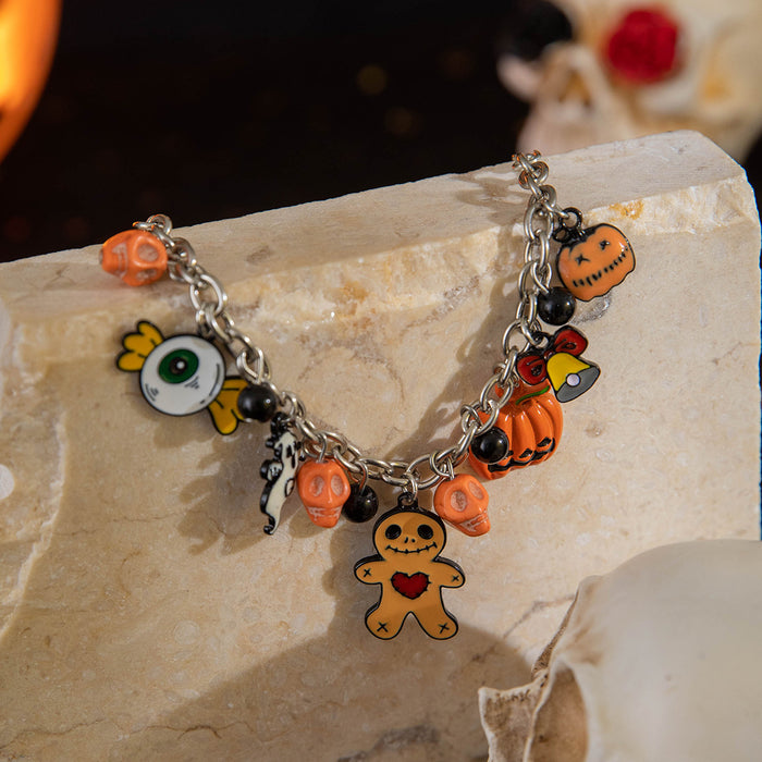 Pulsera de calabaza y calavera de Halloween con dije de fantasma: diseño de aceite de goteo espeluznante