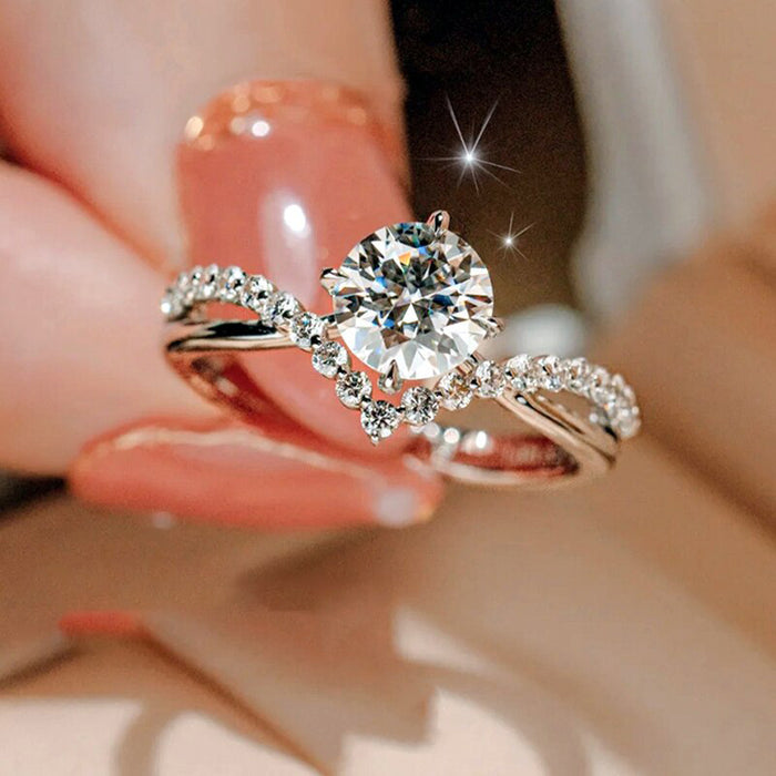 Crowning Love Engagement Ring Four-claw Crown V-shaped Ring Princess Wedding Ring