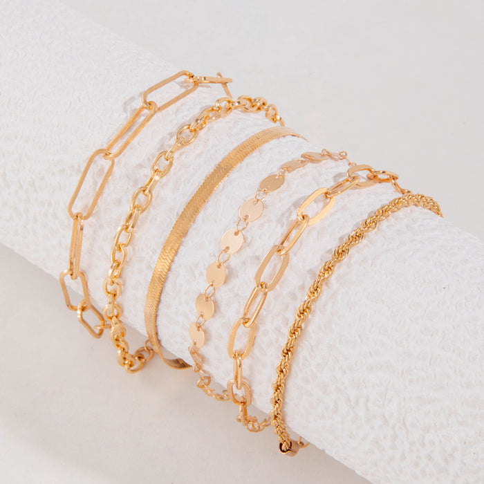 European Creative Geometric Braided Layered Bracelet Set - Snake Bone Chain Jewelry