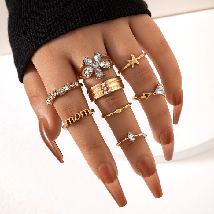 Simple starfish letter ring set, geometric irregular flower diamond eight-piece set