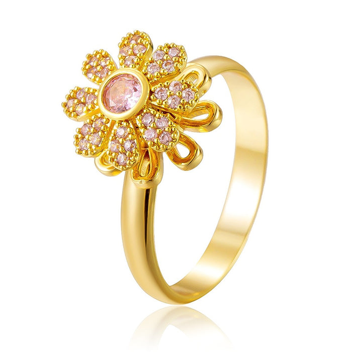 Wholesale zircon daisy flower rotating open ring