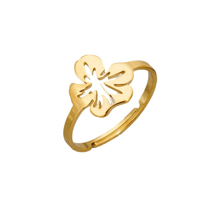 Hollow simulation flower ring, stainless steel open flower ring wholesale