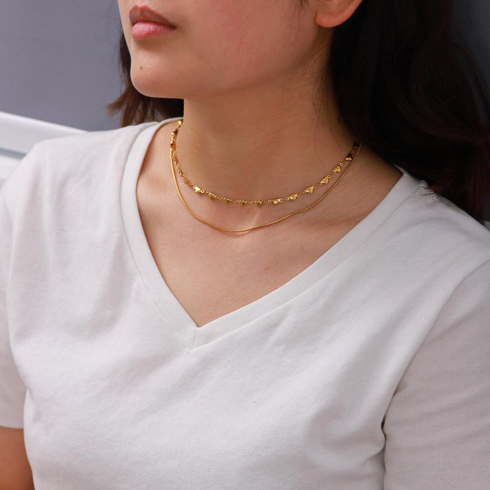 Trendy Double Layer Heart Necklace - 18K Gold-Plated Stainless Steel with Titanium Steel Chain