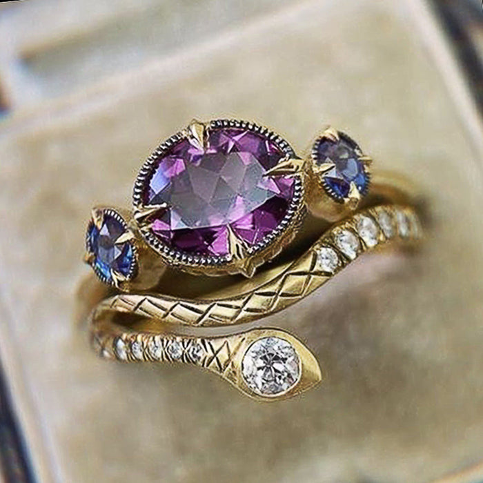 Purple zircon snake ring for women exotic copper ring set