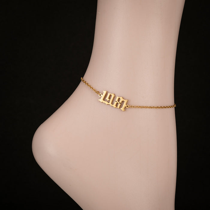 Digital anklet, new stainless steel women's European and American fashion simple foot accessories wholesale