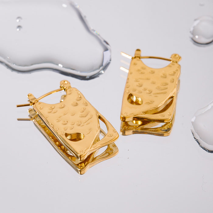 Pendientes huecos cuadrados vintage de moda europea: joyería de acero inoxidable con oro de 18 quilates para mujer