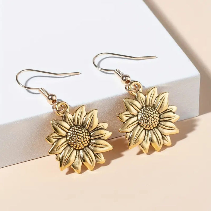 Simple metal ear hooks, elegant sunflower earrings