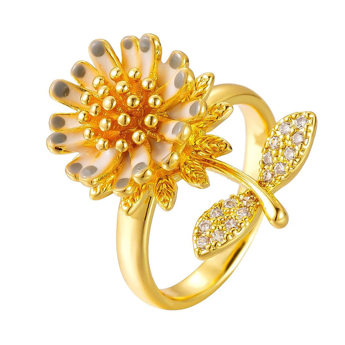 Wholesale copper micro-painted drip sunflower flower rotating open ring