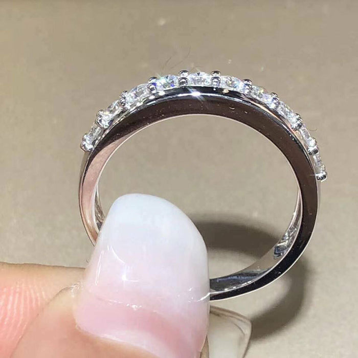 Inner and outer arc full diamond single row ring fashionable zircon unisex ring