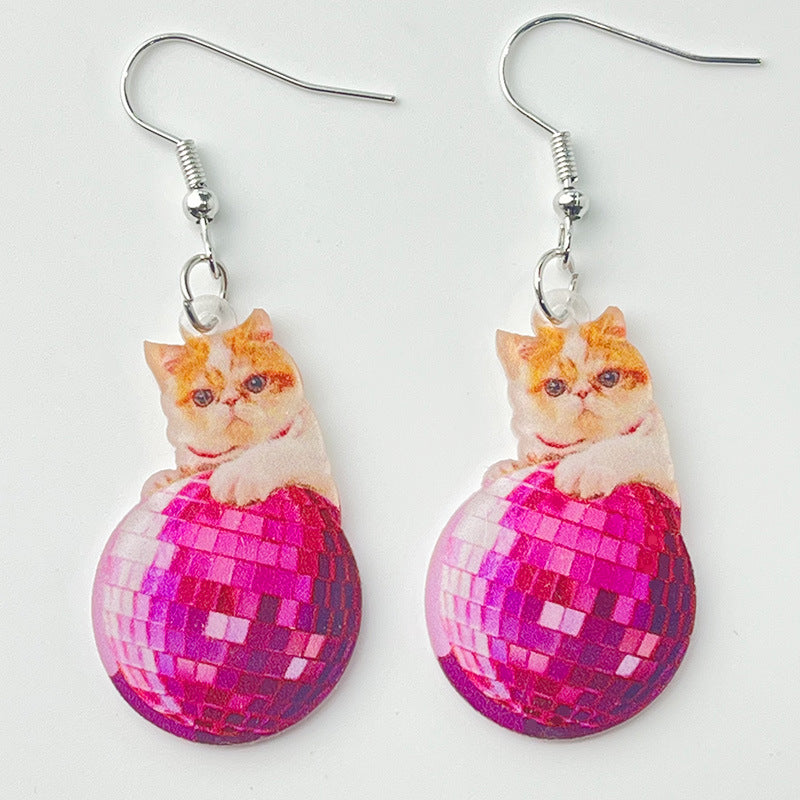 Pink Meow Acrylic Earrings - wallojewerly 