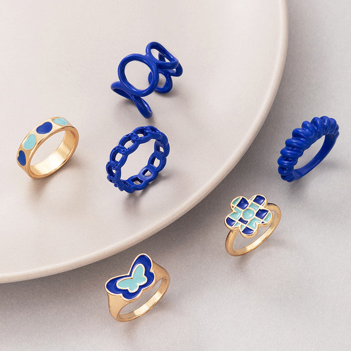 Blue drip spray paint ring 6-piece set