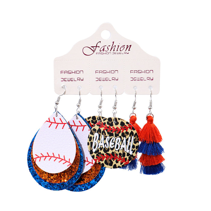 PU Leather Earring Set for Christmas with Football and Cheerleader Tassels