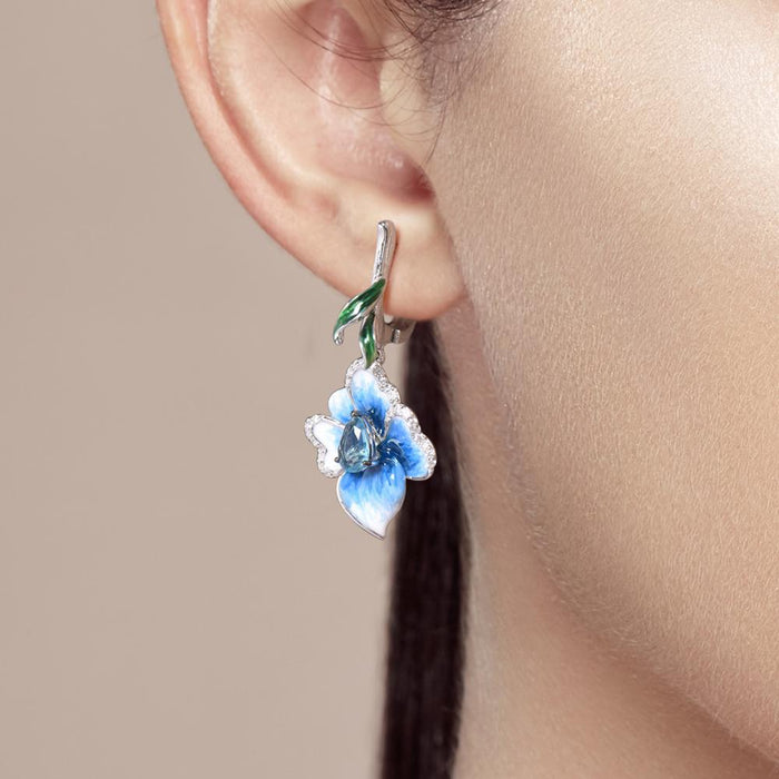 Pastoral style flower dripping glue earrings