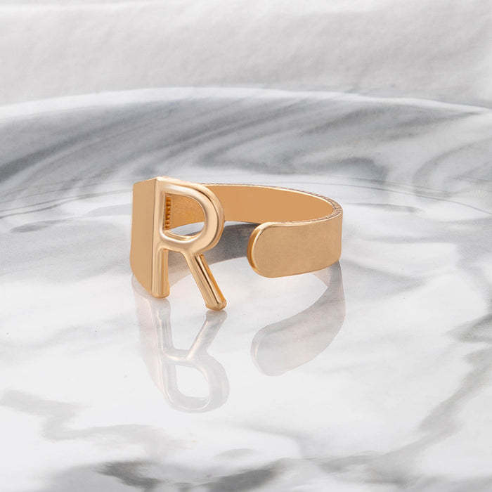 Letter R open ring single ring adjustable geometric hollow design