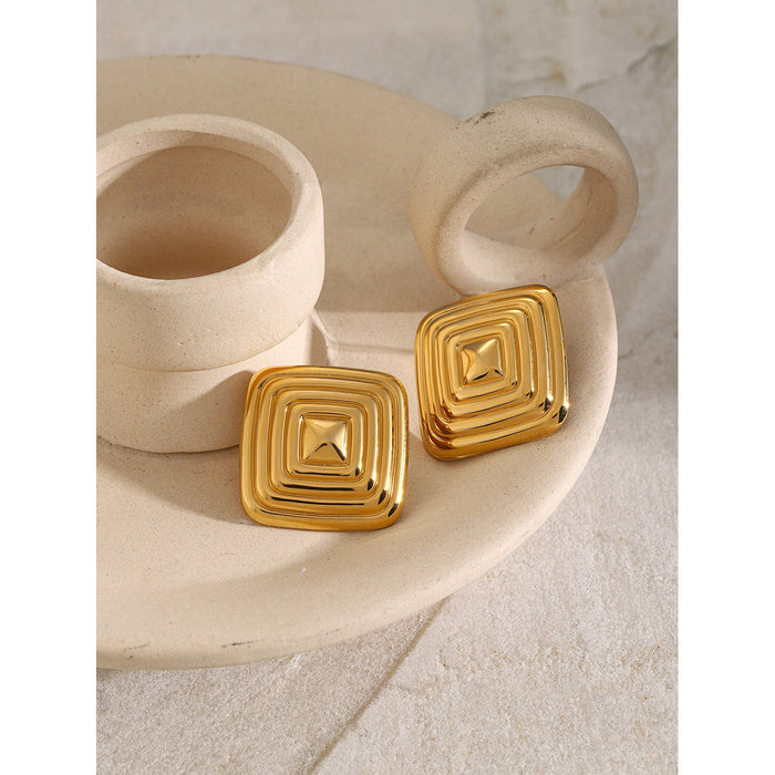 18K Gold Stainless Steel Square Maze Earrings - Unique Titanium Steel Jewelry