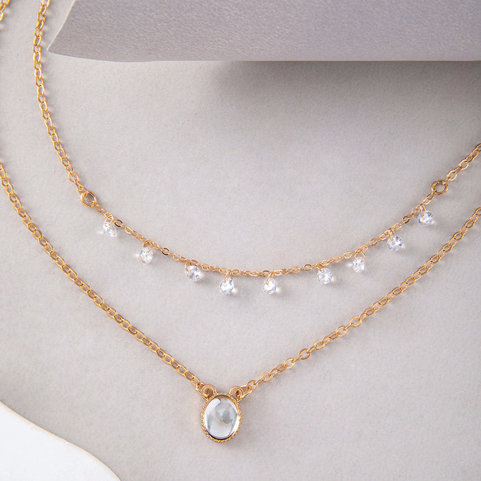 Simple Pearl Pendant Necklace with Golden Geometric Chains