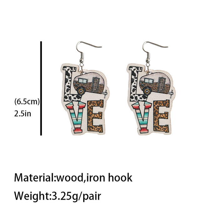 Wooden love letter earrings