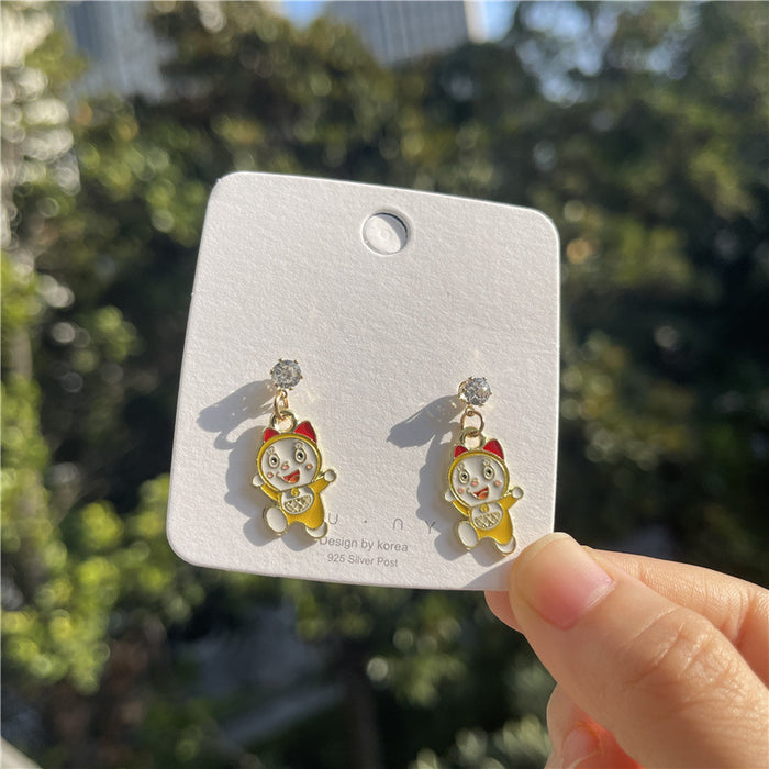 Cartoon earrings | 925 silver needle sweet girl earrings student style earrings