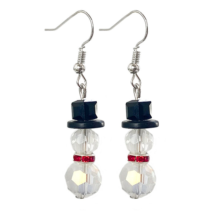 Christmas Crystal Earrings with Snowman, Mistletoe, and Wreath Designs