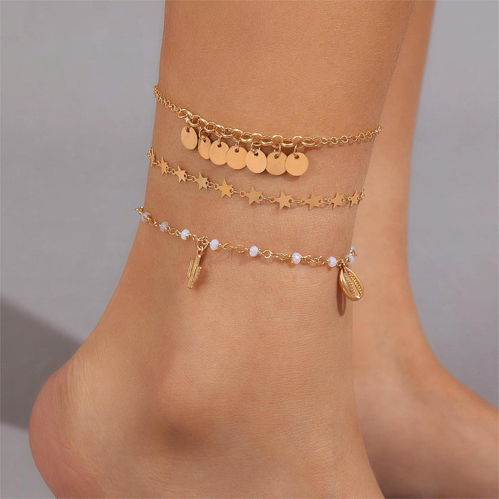 Layered Heart Pendant Anklet Set – Rhinestone Accents for a Fashionable Touch