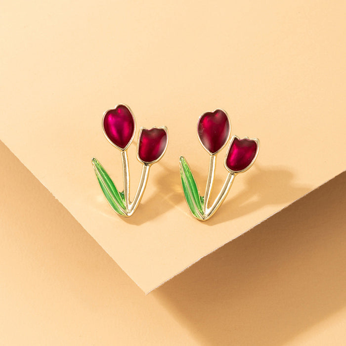 Colorful oil-drop tulip earrings irregular flower earrings