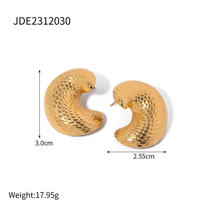 Designer 18K Gold Plated Stainless Steel Fish Scale Ring, Earrings, and Bracelet Set