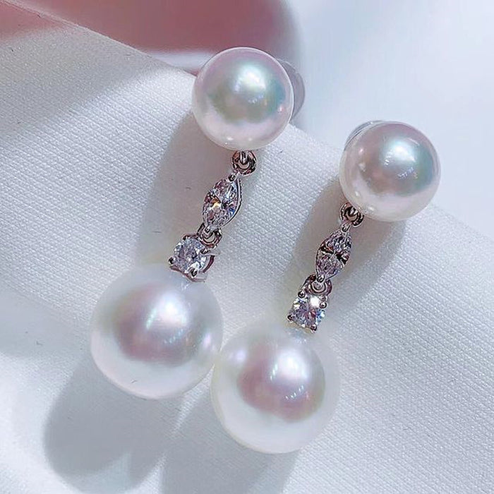 Pendientes largos sencillos de perlas con incrustaciones de diamantes Accesorios estilo Chanel