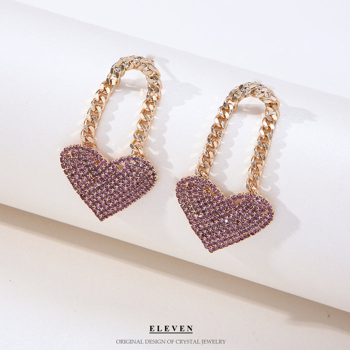 Sweetheart Tassel Earrings - Rhinestone Heart-Shaped Dangles for a Slimming Effect