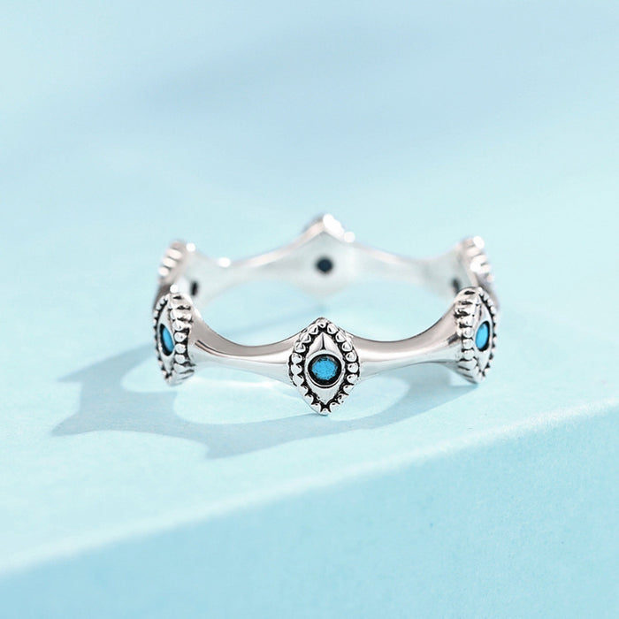 Zircon imitation turquoise horse eye ring for women retro everyday style