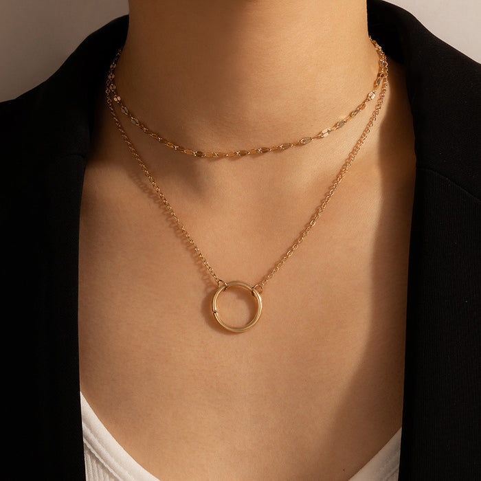 Collar geométrico multicapa para mujer: joyería minimalista con colgante circular