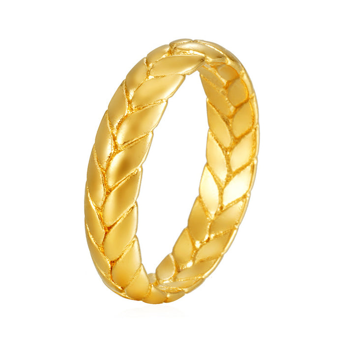 18K gold-plated wheat ear open ring, stainless steel women's trendy hand jewelry