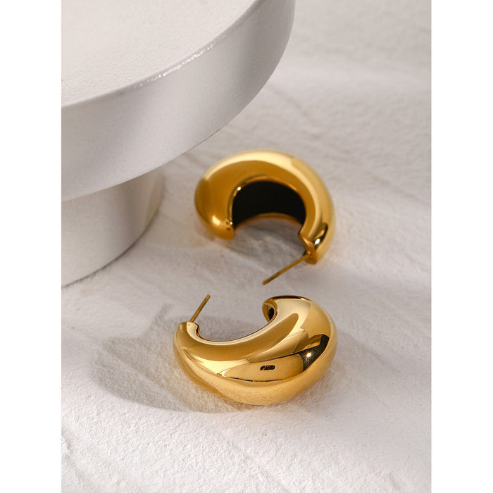 18K Gold Plated Stainless Steel C-Shape Earrings - Unique Irregular Design Titanium Steel Jewelry