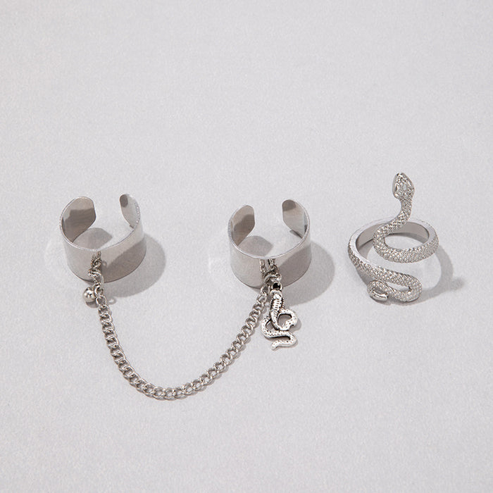 Open Snake Chain Polished Three-Piece Ring Set