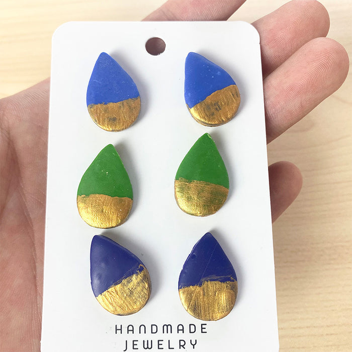 Geometric Water Drop Clay Earrings - Brushed Gold Texture for a Chic Look