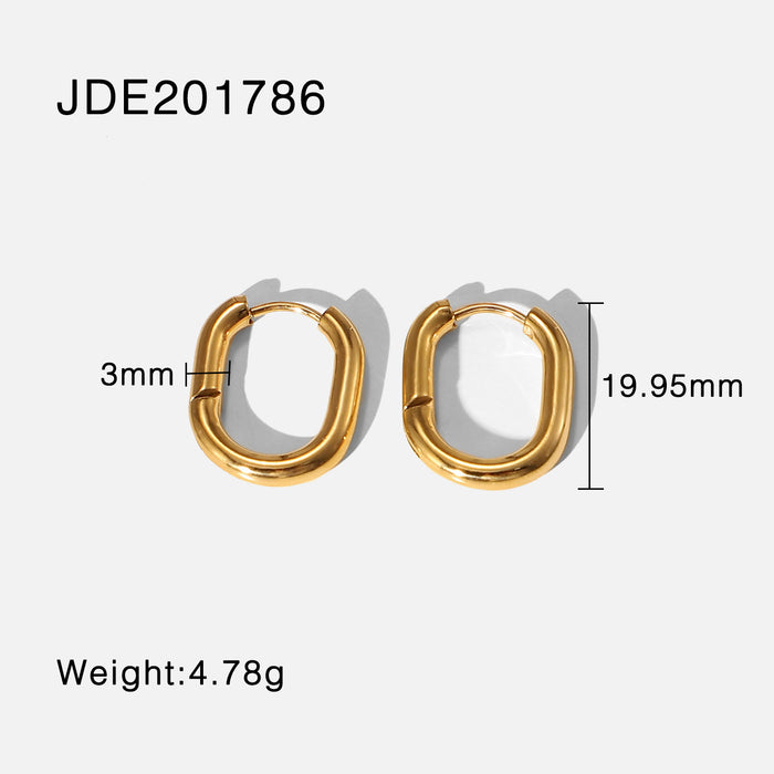 European Fashionable Women's Stainless Steel Hoop Earrings - Geometric Oval Design for New Jewelry