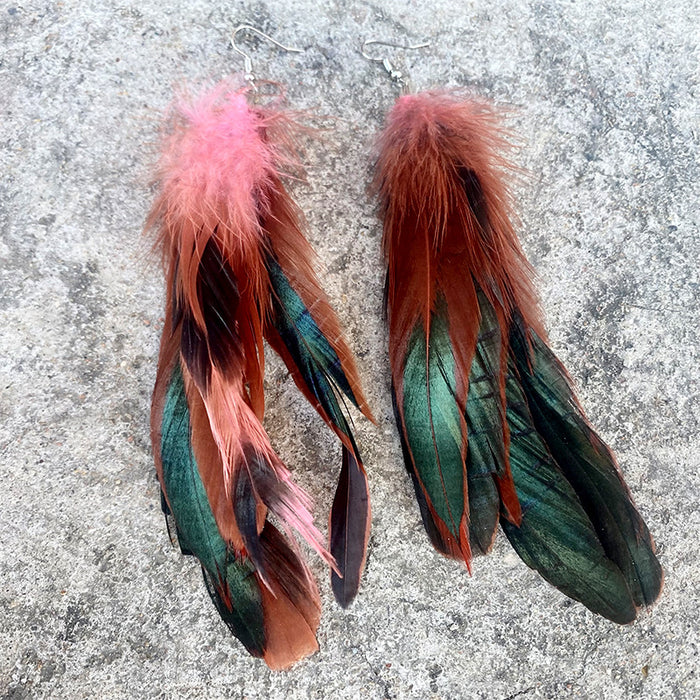 Western Vintage Long Feather Earrings with Dark Style Design