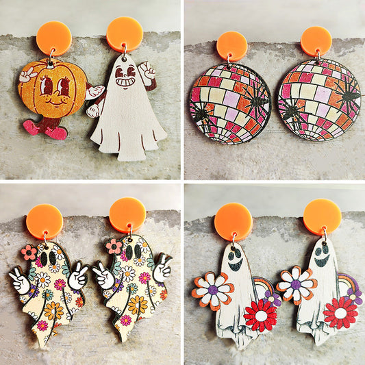 Halloween ghost wooden earrings