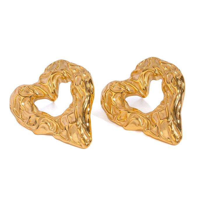 Stainless steel hammered heart earrings 18K gold earrings