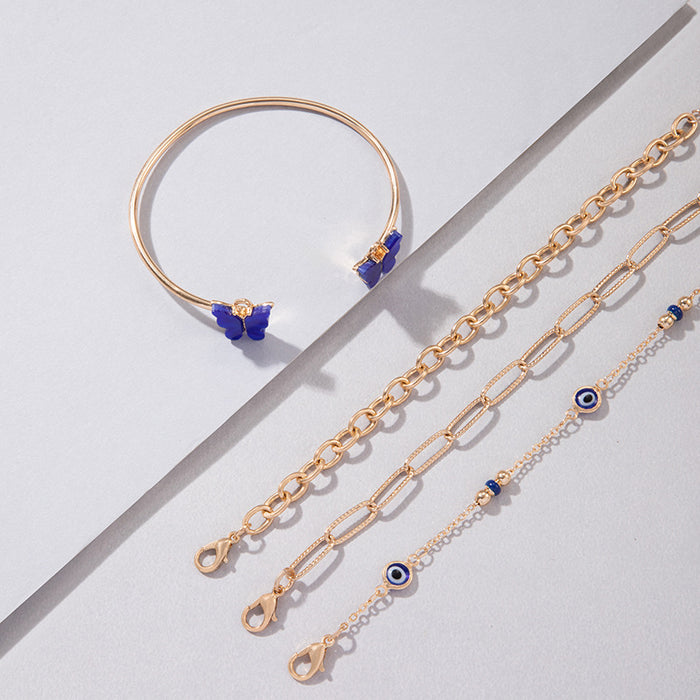 Conjunto de pulseras de mariposas azules galvanizadas: joyería de aleación de cuatro piezas para mujeres