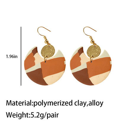 Trendy Geometric Clay Earrings - Gold Foil Design with Retro Charm