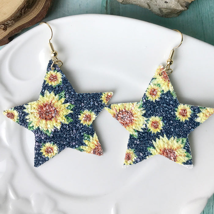 Bohemian Star and Sunflower Earrings with Geometric Teardrop Design