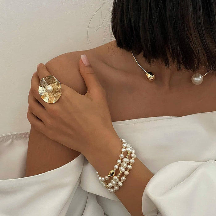 Stainless steel pearl exaggerated ring