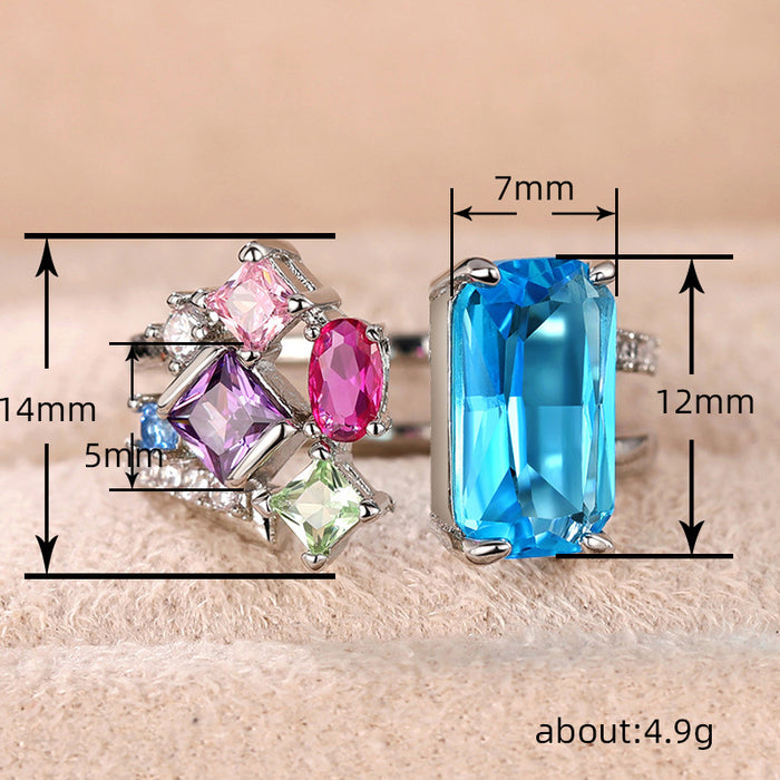 Geometric zircon ring for women, exaggerated design, colorful open ring