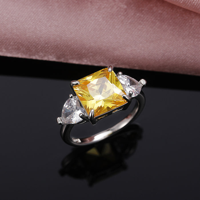 Princess square pink crystal ring colored gem series Korean version of high-end ring