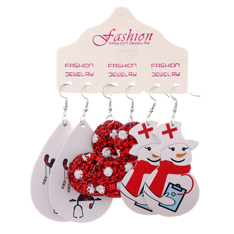 Christmas Set Western Cowboy PU Leather Earrings with Teacher and Nurse Gifts